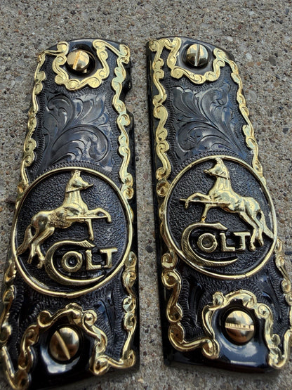 1911 45 38 Super Full Size Horse Gold Gun Pistol Grip Cachas & 24K Screws