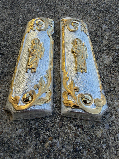 1911 45 38 Super Full Size San Judas Gold Gun Pistol Grip Cachas & 24K Screws
