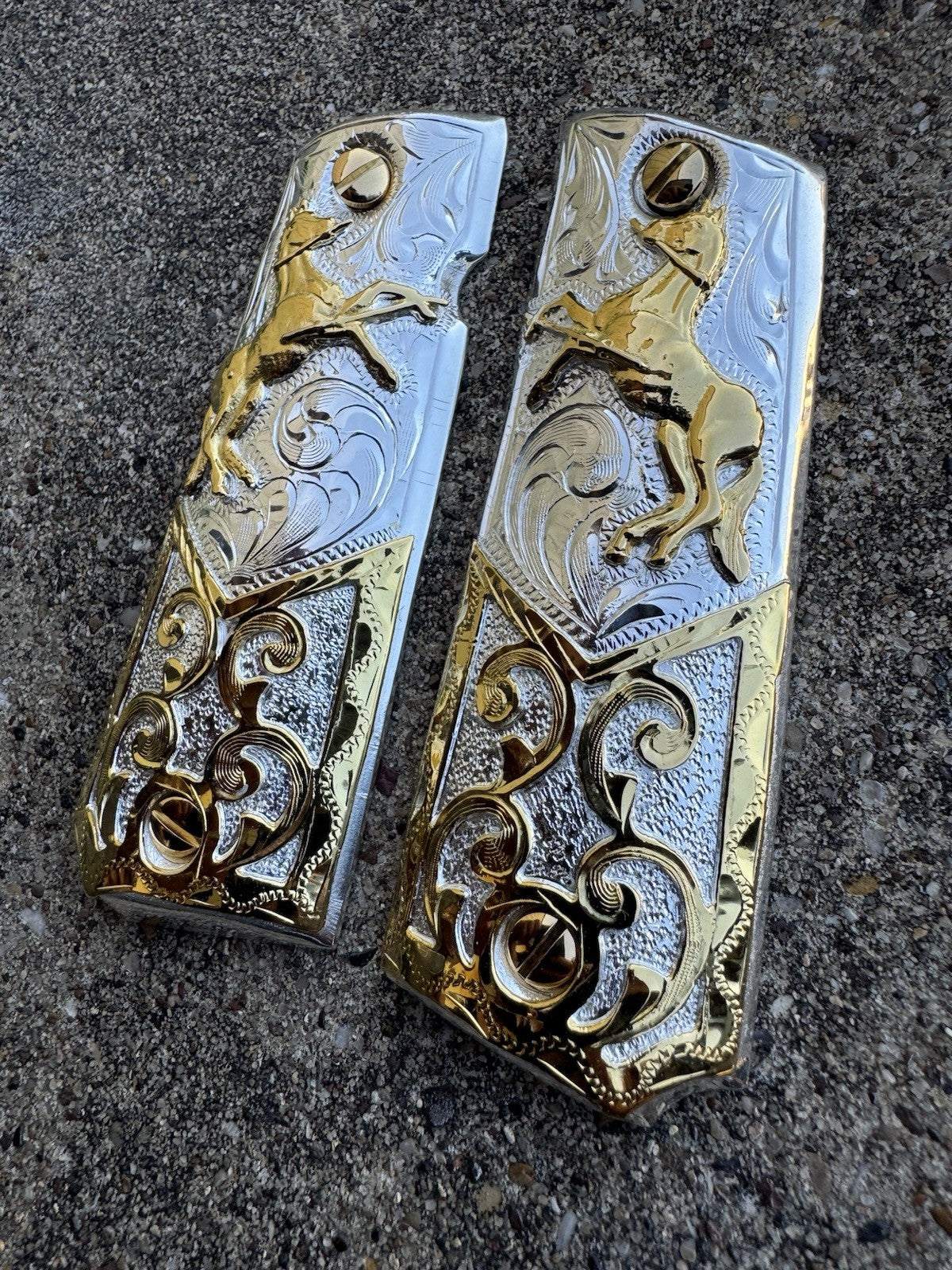 1911 45 38 Super Full Size Colt Horse Gold Gun Pistol Grip Cachas & 24K Screws