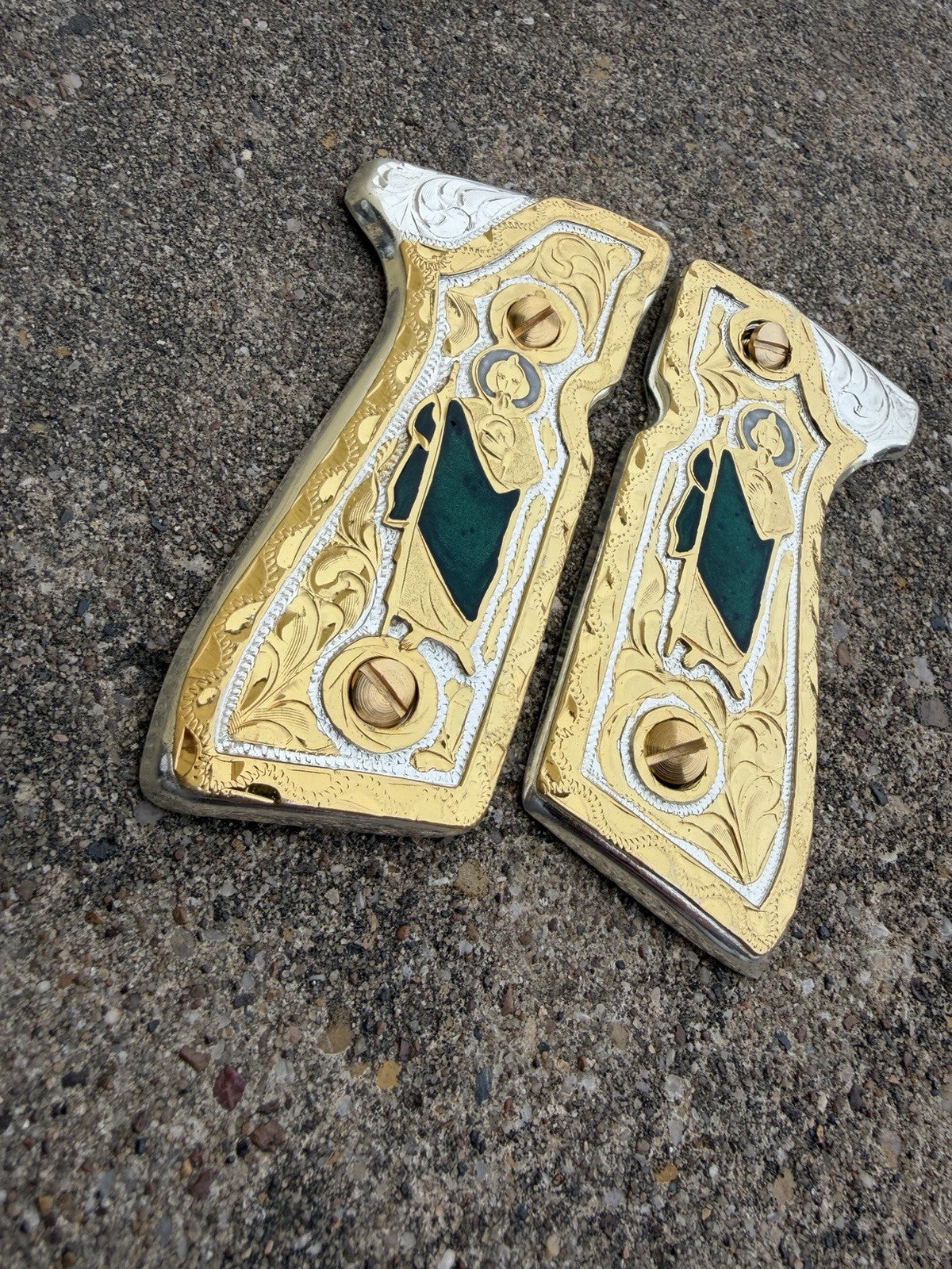 Beretta 92FS Cachas San Judas Gold Plated Pistol Custom Grips & Gold Screws