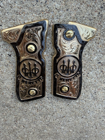 Beretta 92FS Cachas Gold Plated Pistol Custom Grips & Gold Screws