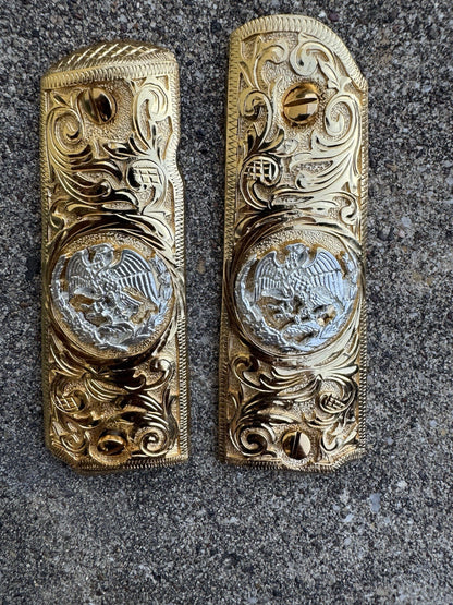 1911 45 38 Super Full Size Mexican Eagle Gold Gun Pistol Grip Cachas & 24K Screw