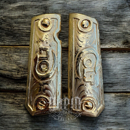 1911 45 38 Super Full Size Colt Gold Gun Pistol Grip Cachas & 24K Screws