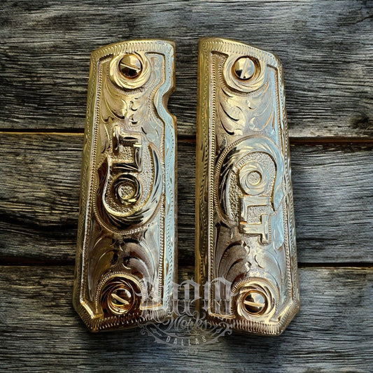 1911 45 38 Super Full Size Colt Gold Gun Pistol Grip Cachas & 24K Screws