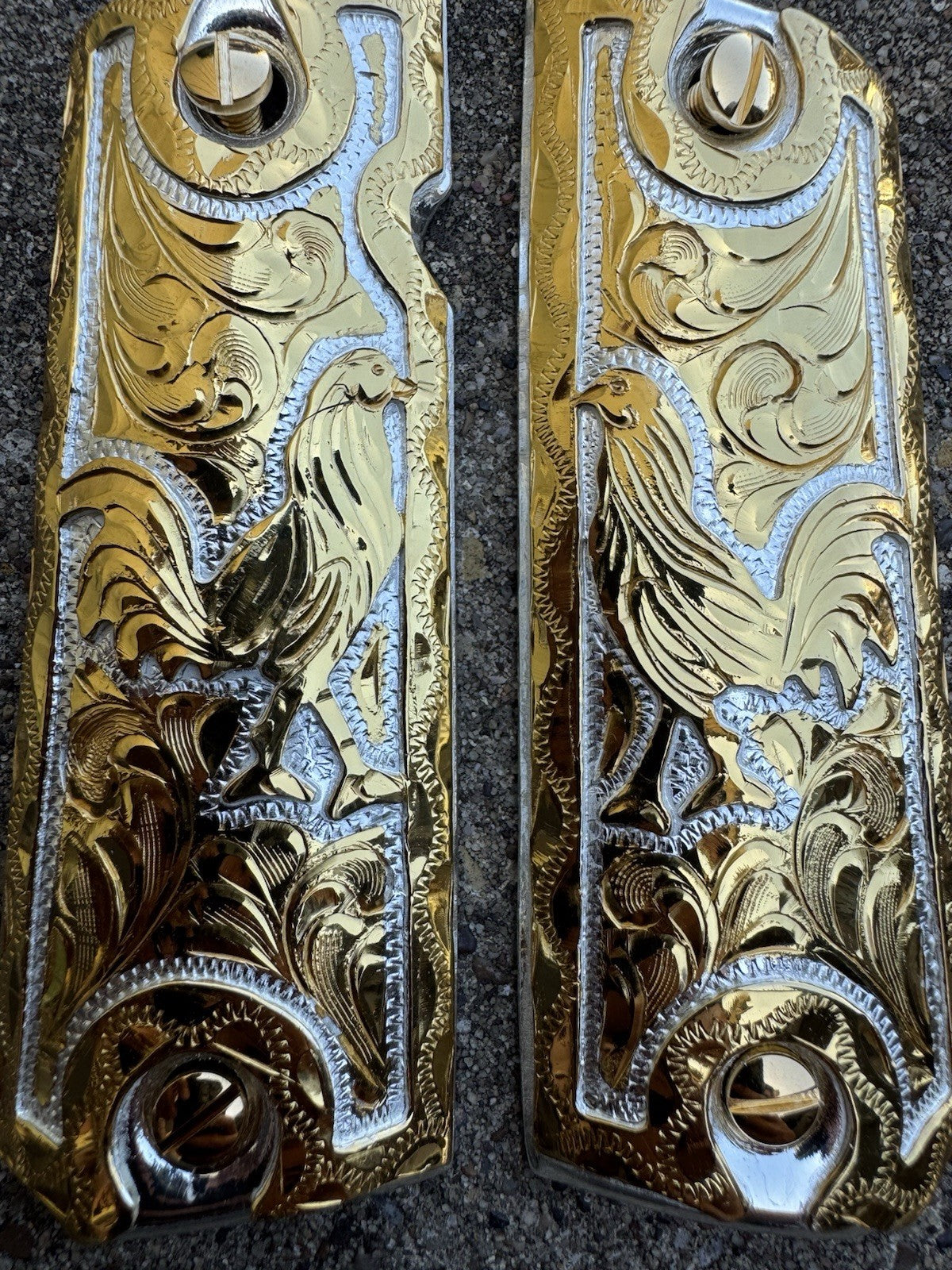 1911 45 38 Super Full Size Gallo Gold Gun Pistol Grip Cachas Chapeado &24K Screw