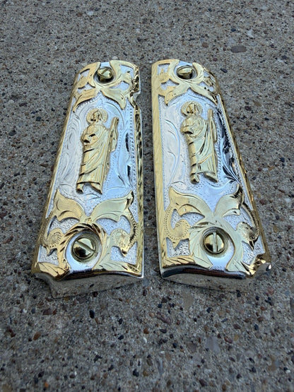 1911 45 38 Super Full Size San Judas Gold Gun Pistol Grip Cachas & 24K Screws