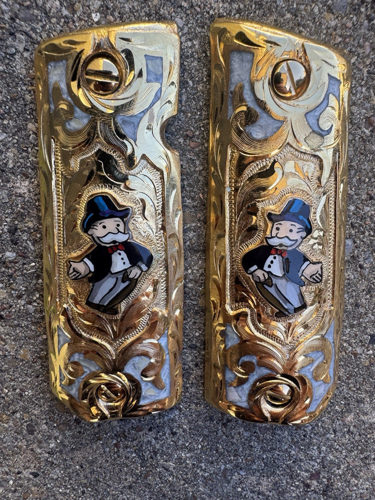 1911 45 38 Super Full Size Monopoly Gold Gun Pistol Grip Cachas & 24K Screws