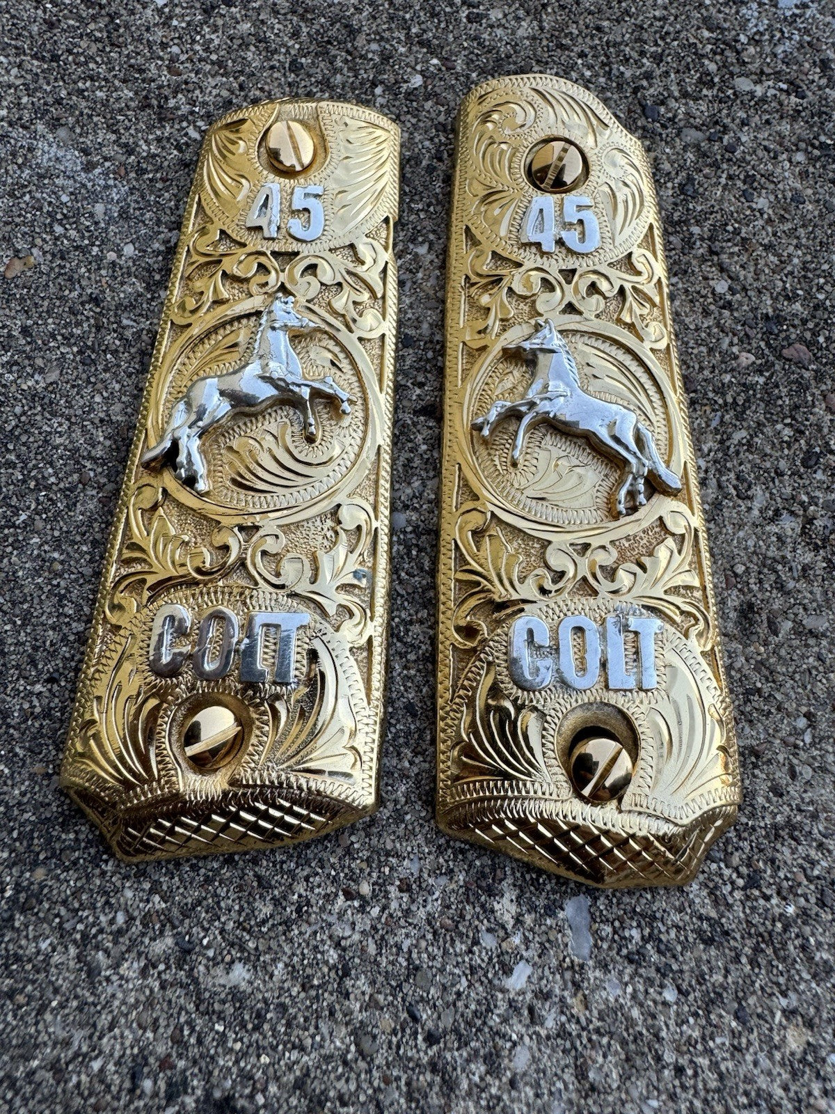 1911 45 38 Super Full Size Colt Horse Gold Gun Pistol Grip Cachas & 24K Screws