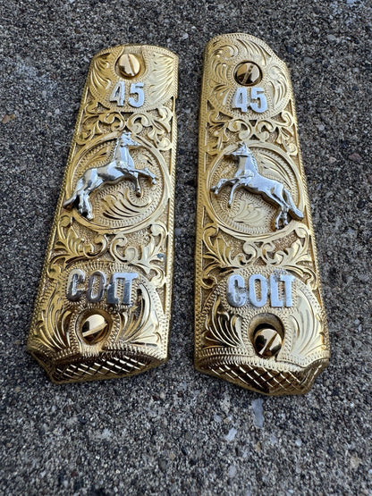 1911 45 38 Super Full Size Colt Horse Gold Gun Pistol Grip Cachas & 24K Screws