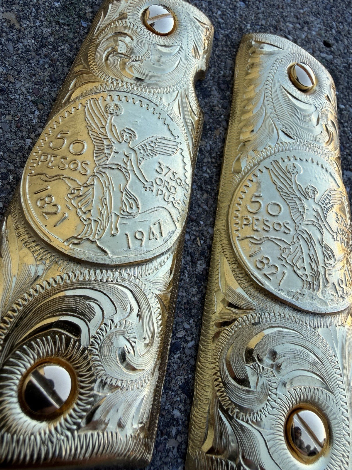 1911 45 38 Super Full Size Centenario Gold Gun Pistol Grip Cachas & 24K Screws
