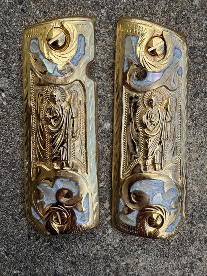 1911 45 38 Super Full Size San Judas Gold Gun Pistol Grip Cachas & 24K Screws