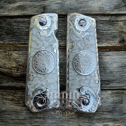 1911 45 38 Super Azteca Full Size Gun Pistol Grip Cachas & Polished Screws