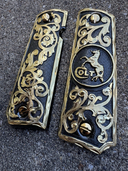 1911 45 38 Super Full Size Colt Horse Gold Gun Pistol Grip Cachas & 24K Screws