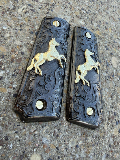 1911 45 38 Super Full Size Horse Gold Gun Pistol Grip Cachas & 24K Screws