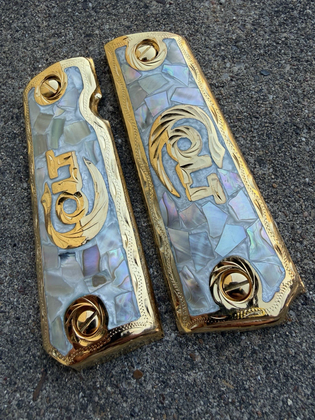 1911 45 38 Super Full Size Colt Gold Gun Pistol Grip Cachas & 24K Screws