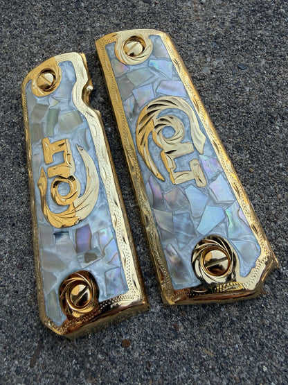 1911 45 38 Super Full Size Colt Gold Gun Pistol Grip Cachas & 24K Screws