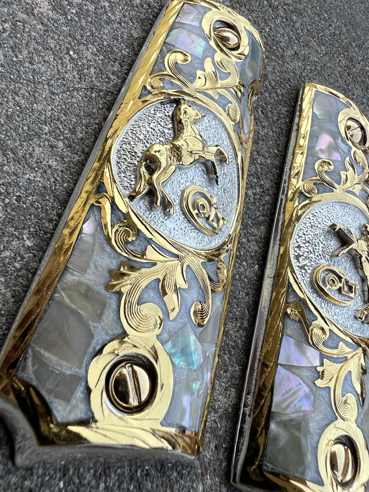 1911 45 38 Super Full Size Colt Gold Gun Pistol Grip Cachas Chapeado &24K Screws