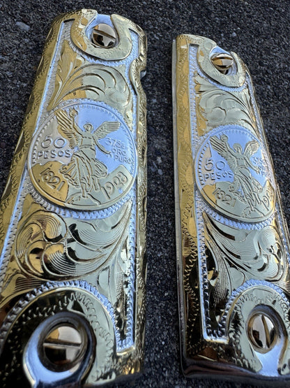 1911 45 38 Super Full Size Centenario Gold Gun Pistol Grip Cachas & 24K Screws