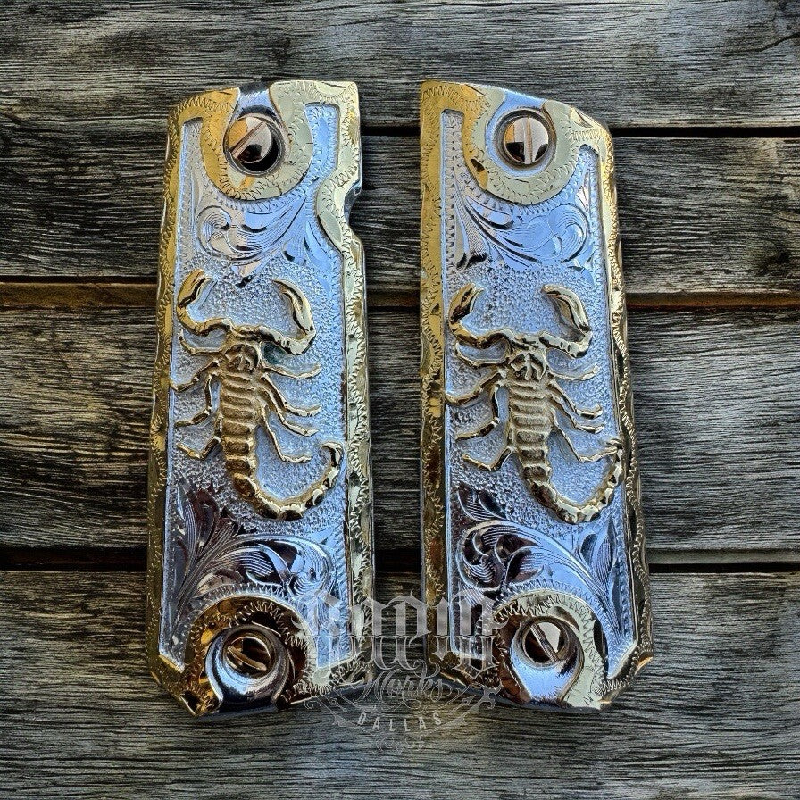1911 45 38 Super Full Size Scorpion Gold Gun Pistol Grip Cachas & 24K Screws