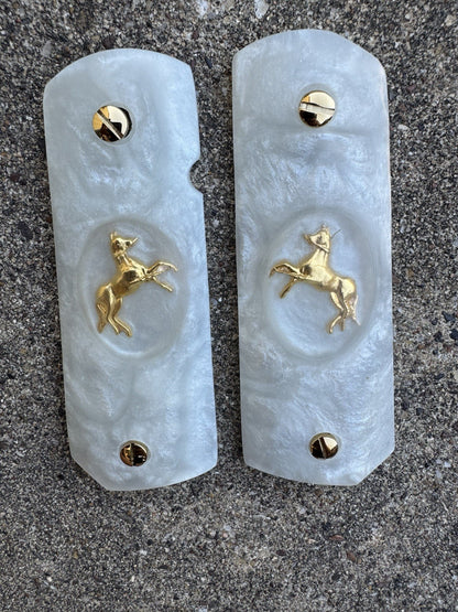 1911 45 38 Super Full Size Resin Gold Colt Horse Gun Pistol Grip Cachas