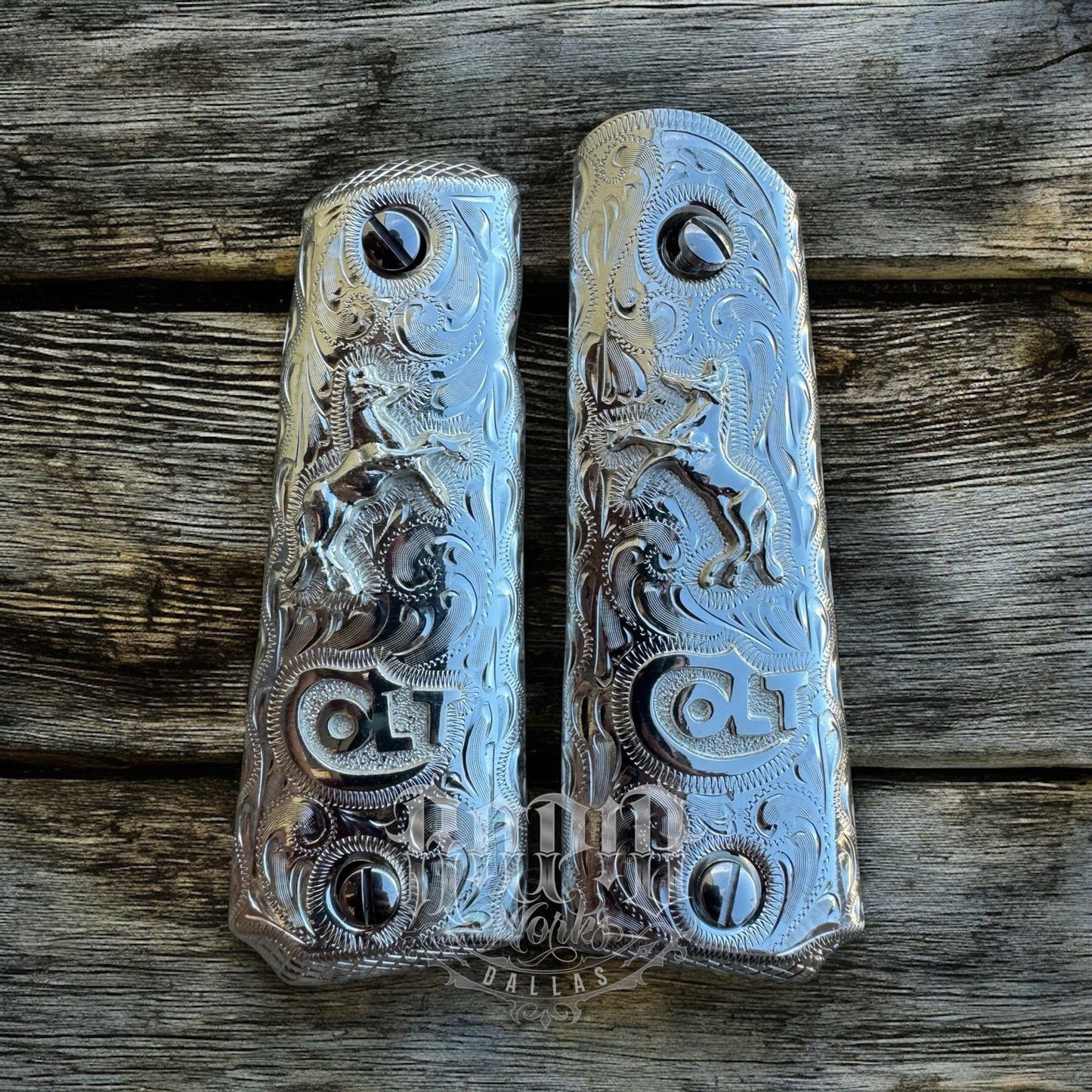 1911 45 38 Super Full Size Colt Horse Gun Pistol Grip Cachas & Polished Screws