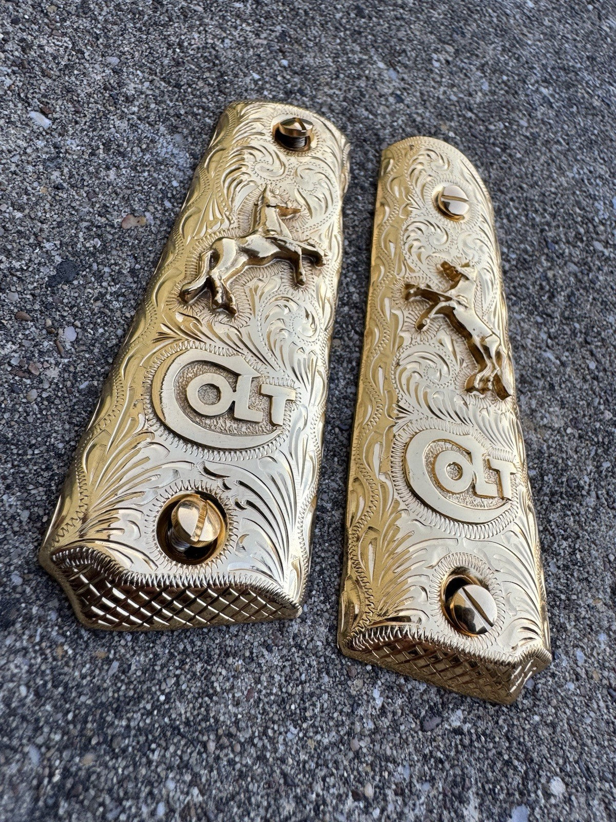 1911 45 38 Super Full Size Colt Horse Gold Gun Pistol Grip Cachas & 24K Screws