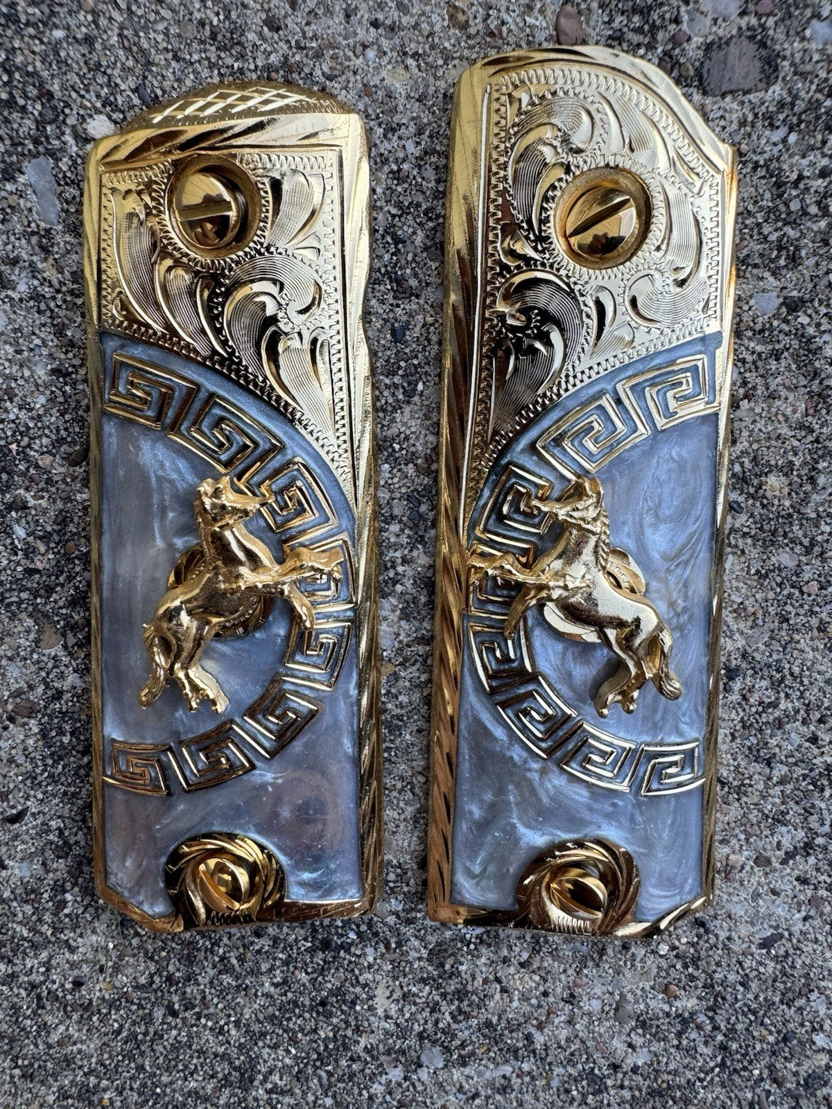 1911 45 38 Super Full Size Horse Gold Gun Pistol Grip Cachas & 24K Screws