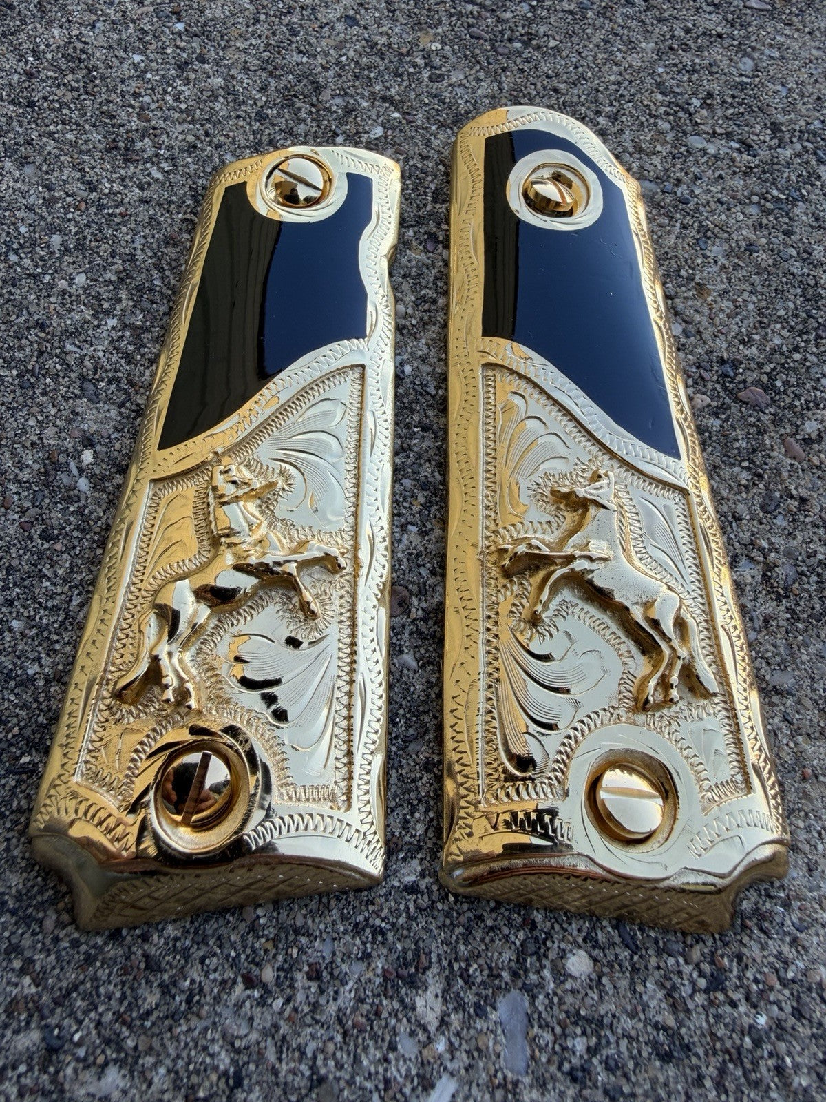 1911 45 38 Super Full Size Horse Gold Gun Pistol Grip Cachas & 24K Screws