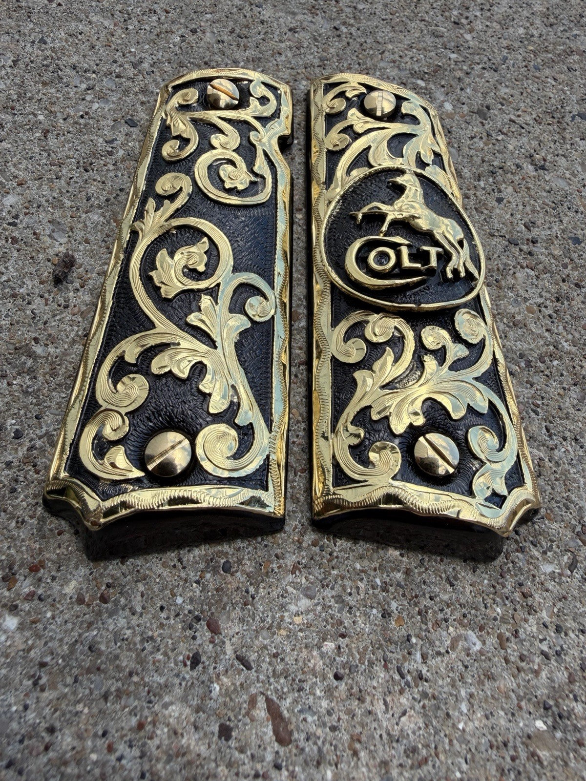 1911 45 38 Super Full Size Horse Gold Gun Pistol Grip Cachas & 24K Screws