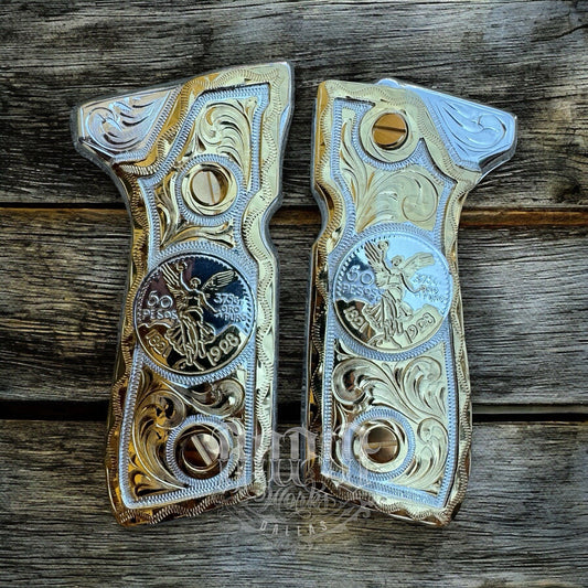 Beretta 92FS Cachas Centenario Gold Plated Pistol Custom Grips & Gold Screws