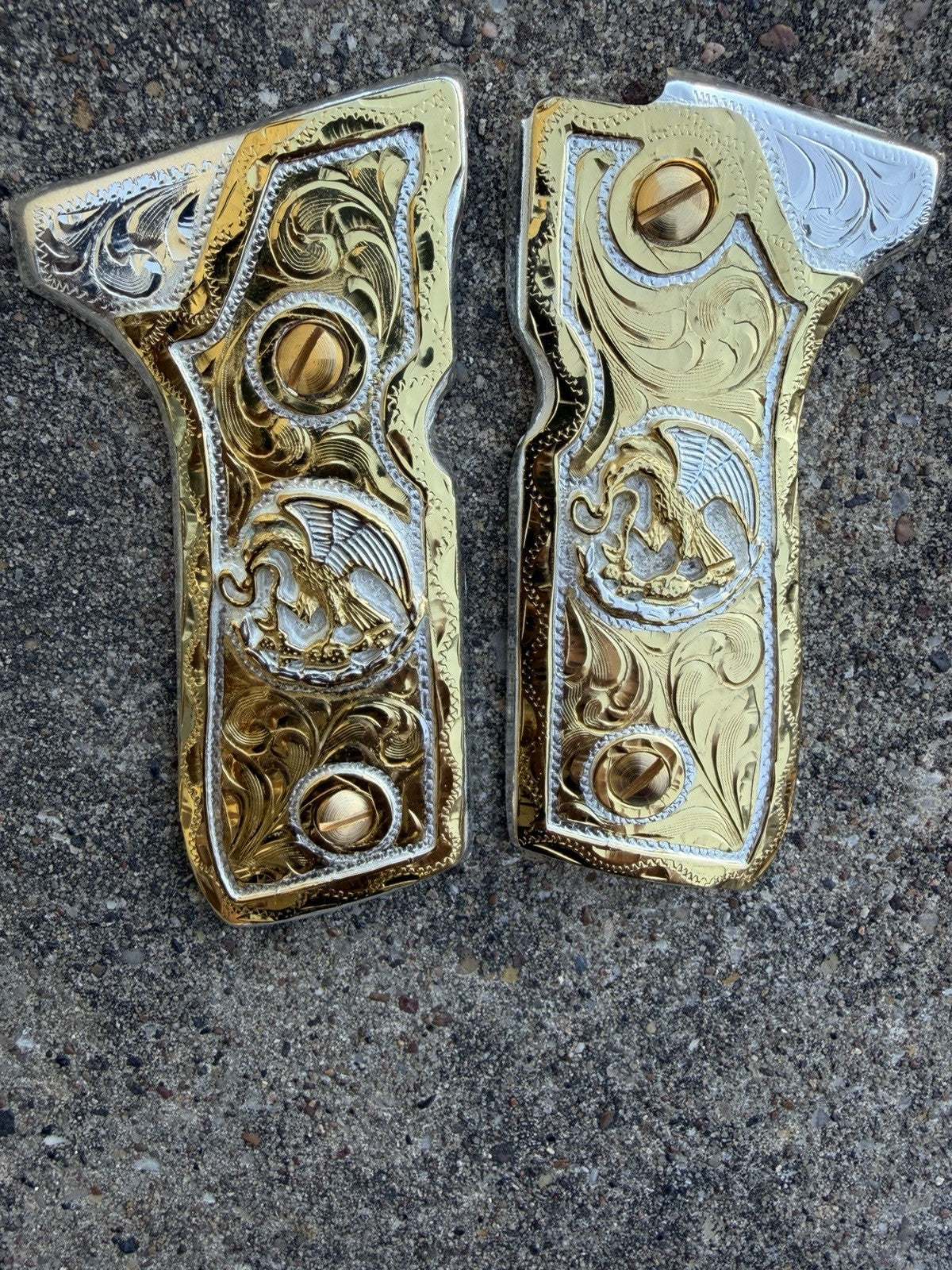 Beretta 92FS Cachas Mexican Eagle Gold Plated Pistol Custom Grips & Gold Screws