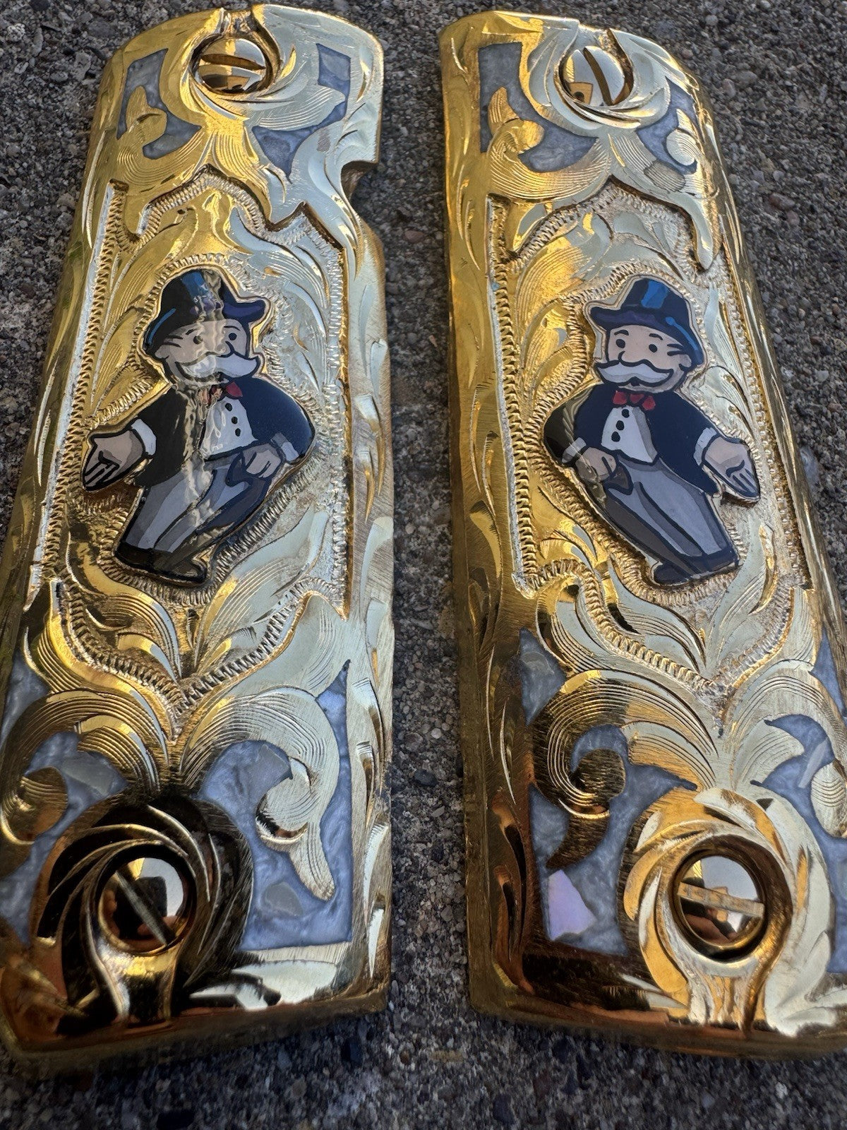 1911 45 38 Super Full Size Monopoly Gold Gun Pistol Grip Cachas & 24K Screws