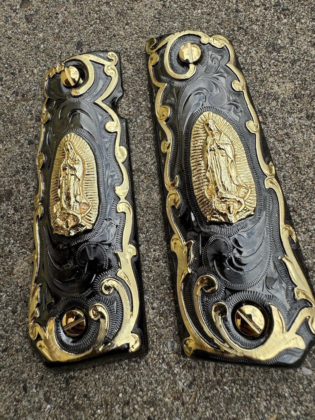 1911 45 38 Super Full Size Virgen De Guadalupe Gold Gun Grip Cachas & 24K Screws