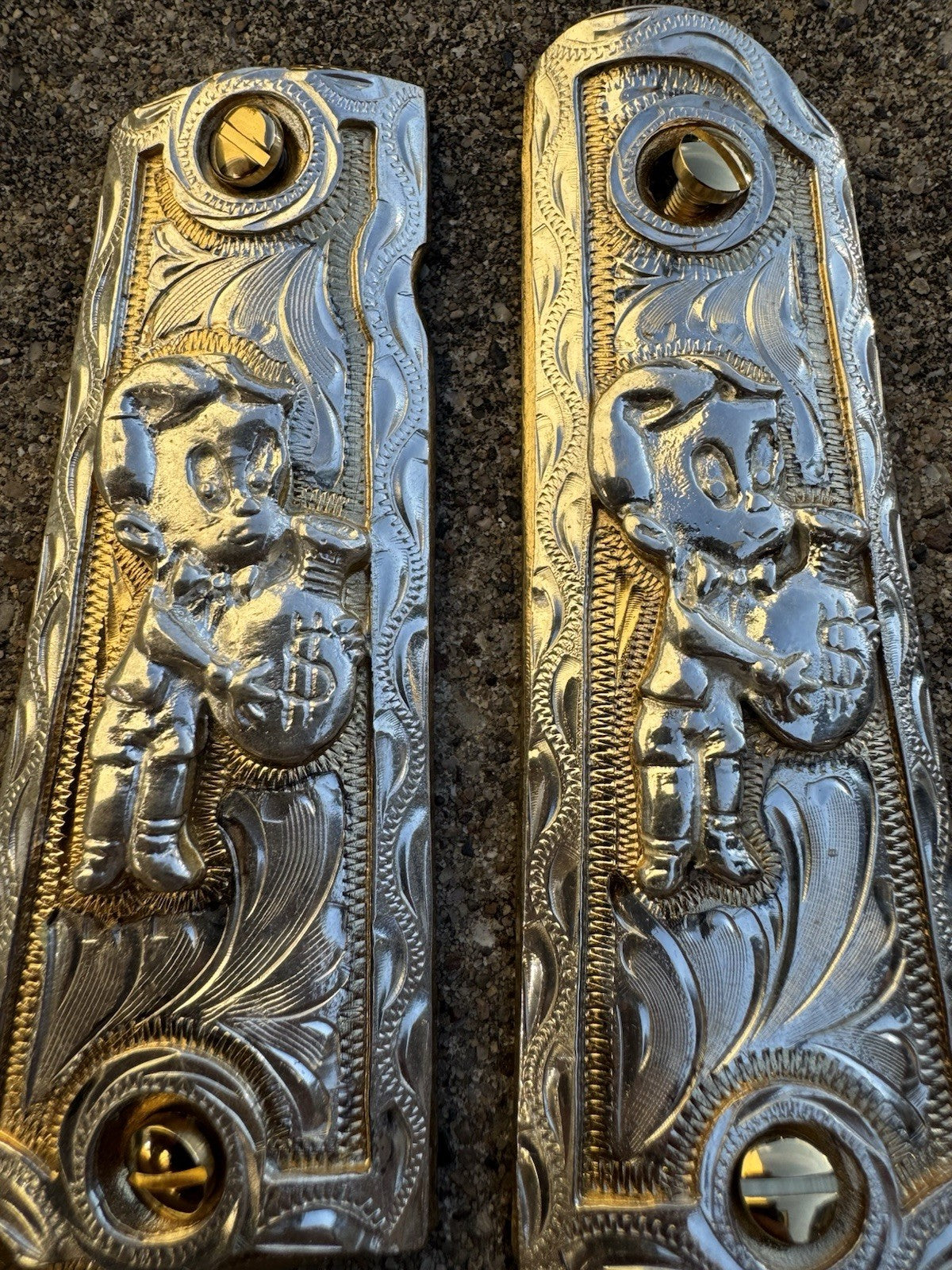 1911 45 38 Super Full Size Richie Rich Gold Gun Pistol Grip Cachas & 24K Screws