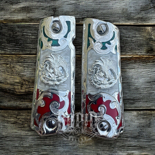 1911 45 38 Super Mexican Eagle Full Size Gun Pistol Grip Cachas & Polished Screw