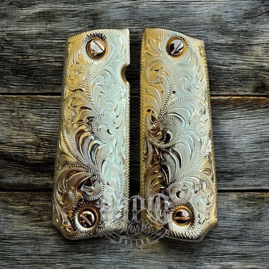 1911 45 38 Super Full Size Gold Gun Pistol Grip Cachas Chapeado & 24K Screws