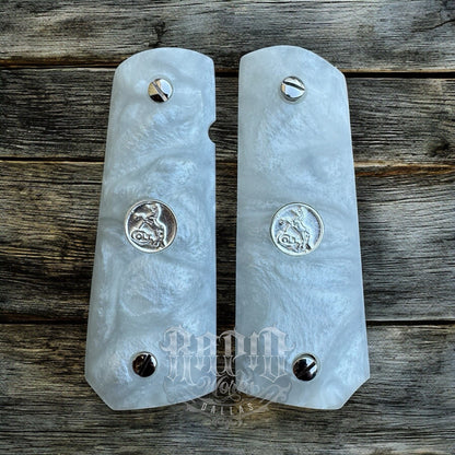 1911 45 38 Super Full Size Resin Silver Colt Coin Gun Pistol Grip Cachas