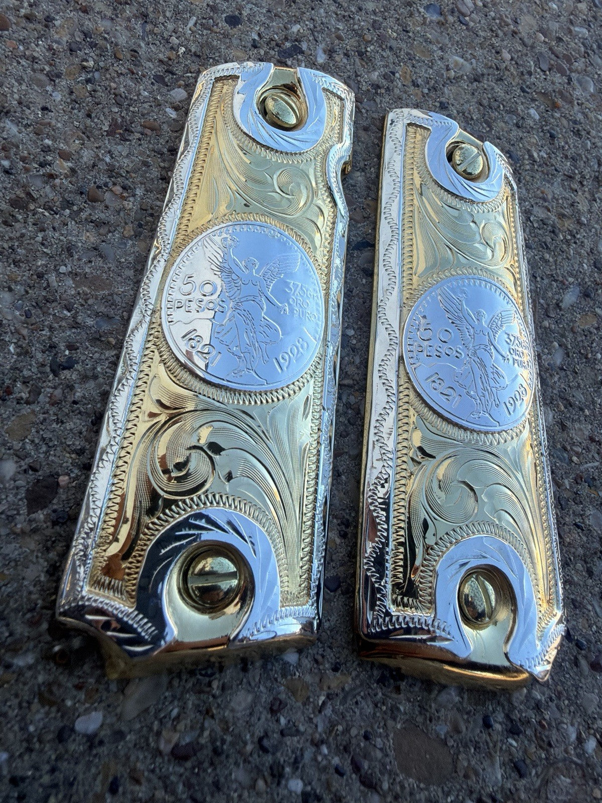 1911 45 38 Super Full Size Centenario Gold Gun Pistol Grip Cachas & 24K Screws