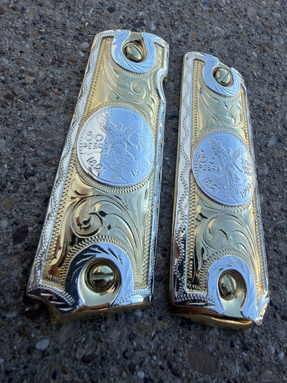1911 45 38 Super Full Size Centenario Gold Gun Pistol Grip Cachas & 24K Screws