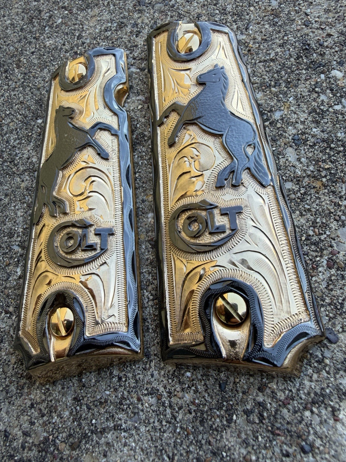 1911 45 38 Super Full Size Horse Gold Gun Pistol Grip Cachas & 24K Screws