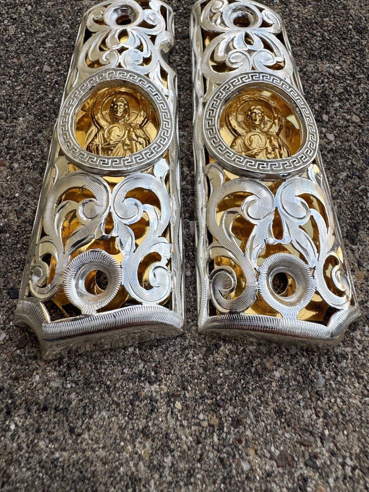 1911 45 38 Super Full Size San Judas Gold Gun Pistol Grip Cachas & 24K Screws