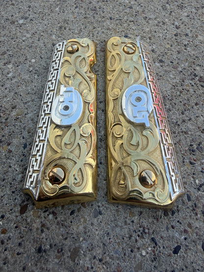 1911 45 38 Super Full Size COLT Gold Gun Pistol Grip Cachas Chapeado & 24K Screw