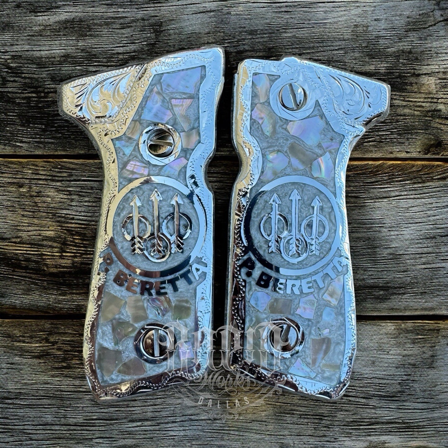 Beretta 92FS Cachas Plated Pistol Custom Grips & Polished Screws