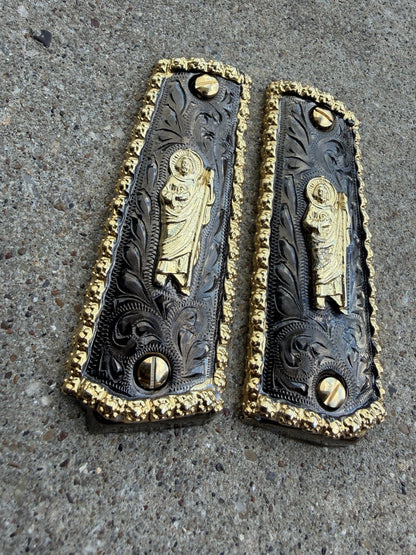1911 45 38 Super Full Size San Judas Gold Gun Pistol Grip Cachas & 24K Screws