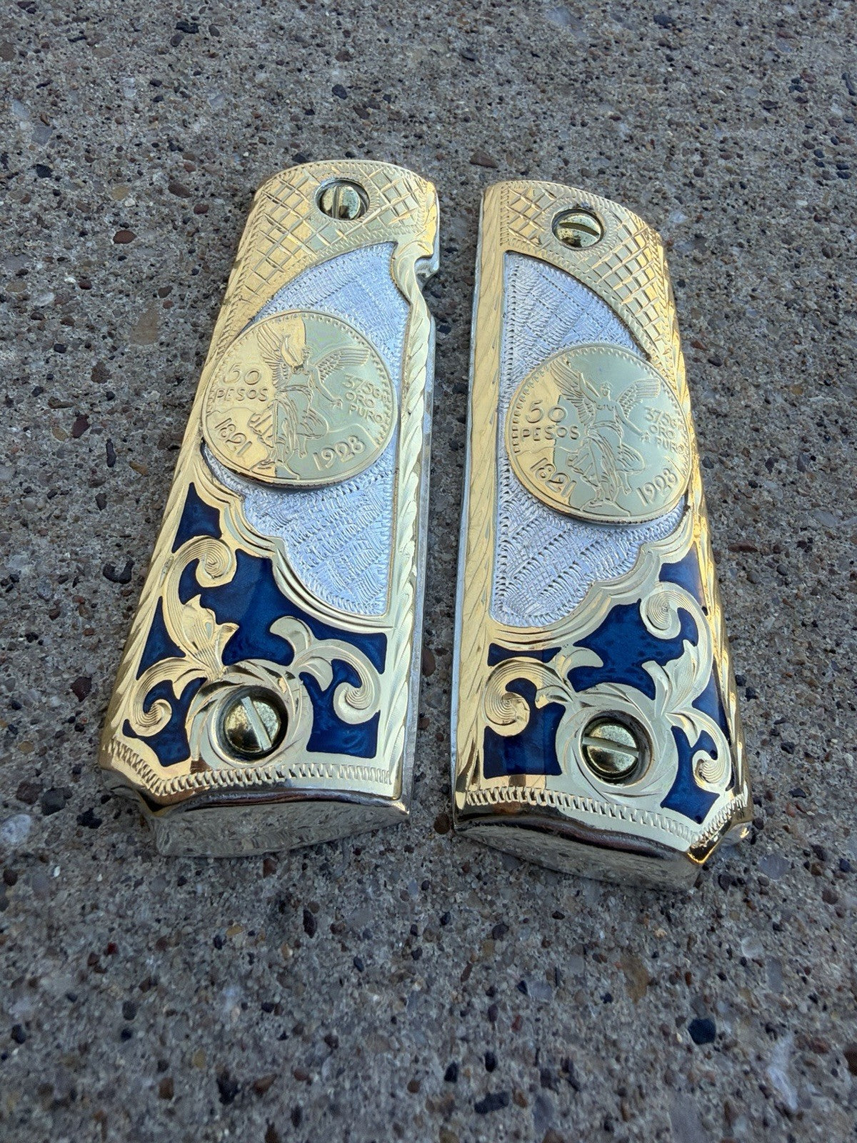 1911 45 38 Super Full Size Centenario Gold Gun Pistol Grip Cachas & 24K Screws