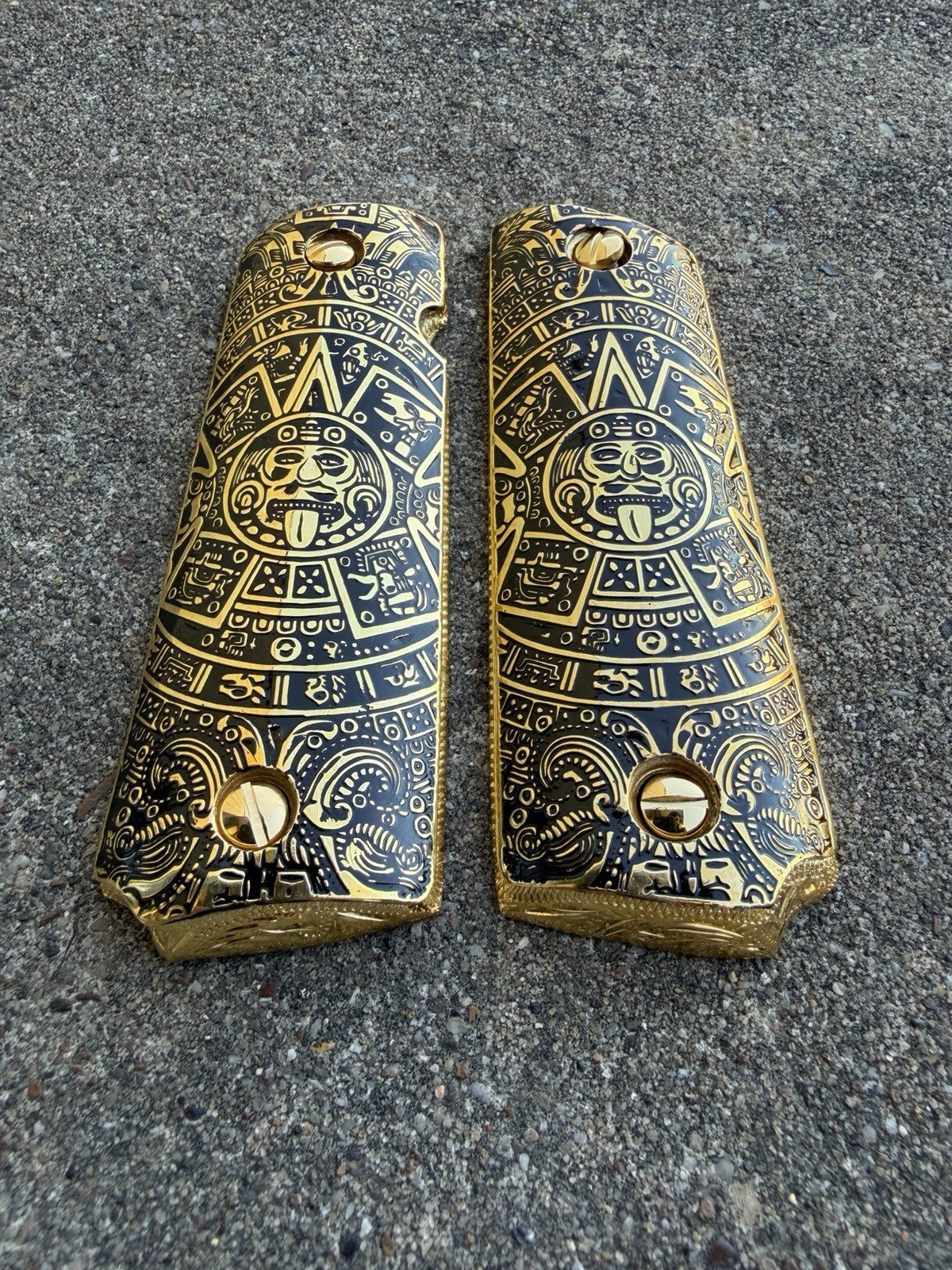 1911 45 38 Super Full Size Azteca Gold Gun Pistol Grip Cachas & 24K Screws