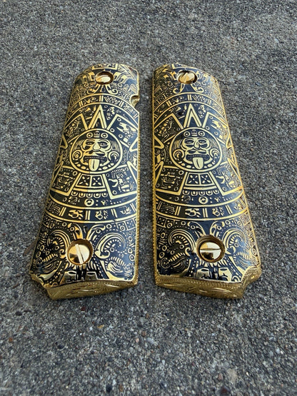 1911 45 38 Super Full Size Azteca Gold Gun Pistol Grip Cachas & 24K Screws