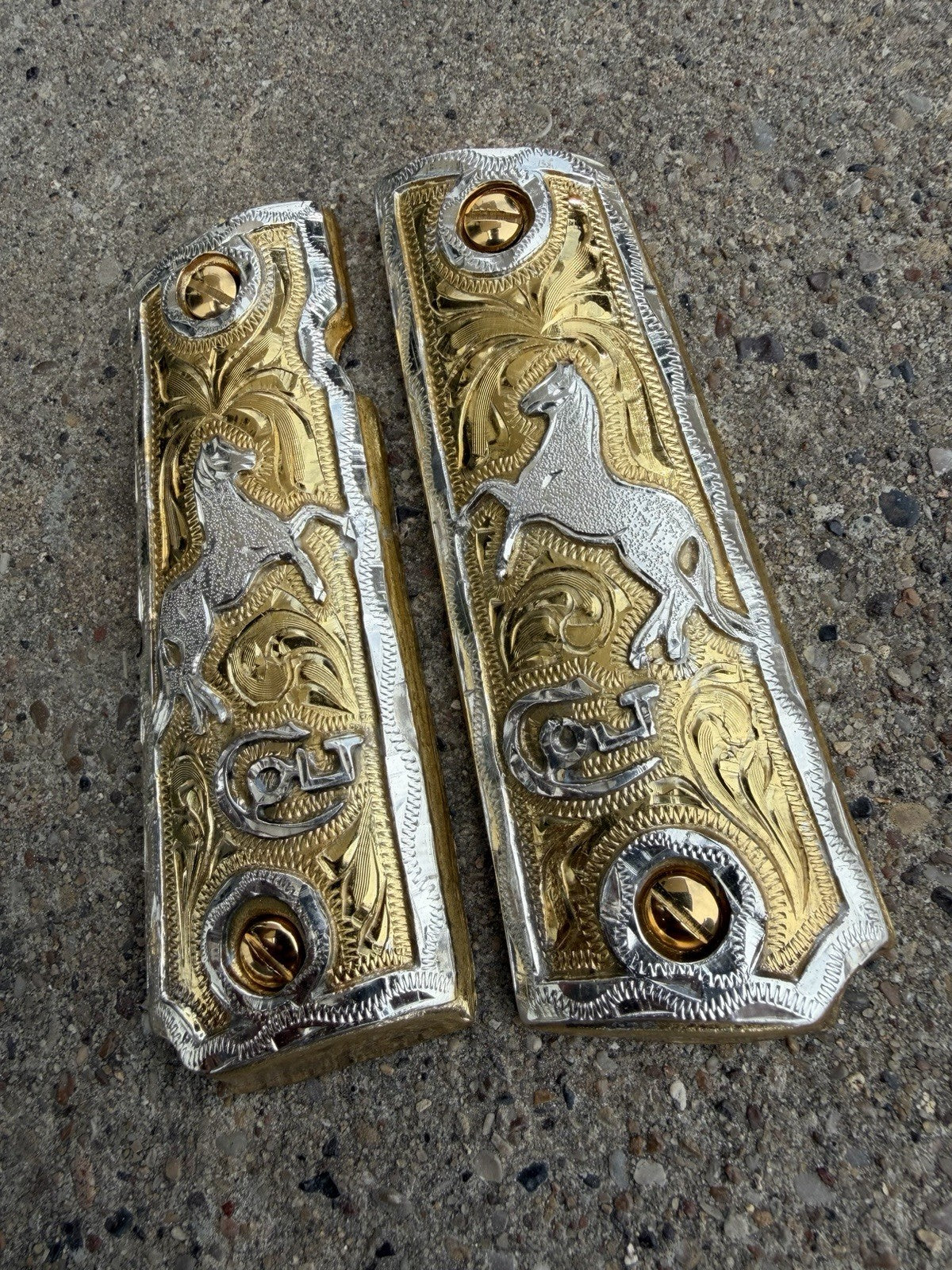 1911 45 38 Super Full Size Horse Gold Gun Pistol Grip Cachas & 24K Screws