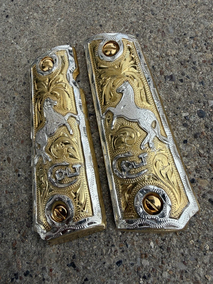 1911 45 38 Super Full Size Horse Gold Gun Pistol Grip Cachas & 24K Screws