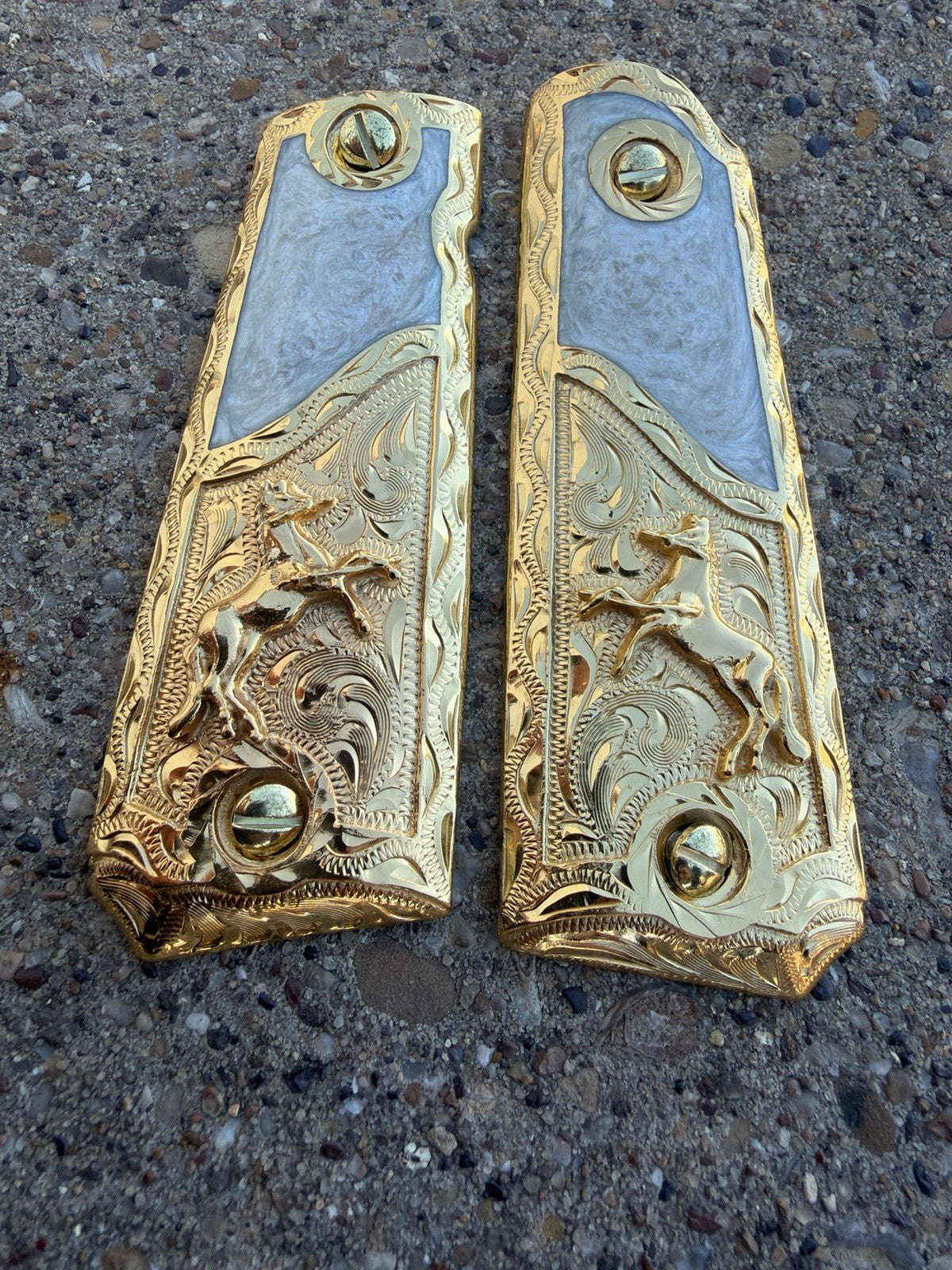 1911 45 38 Super Full Size Horse Gold Gun Pistol Grip Cachas  & 24K Screws